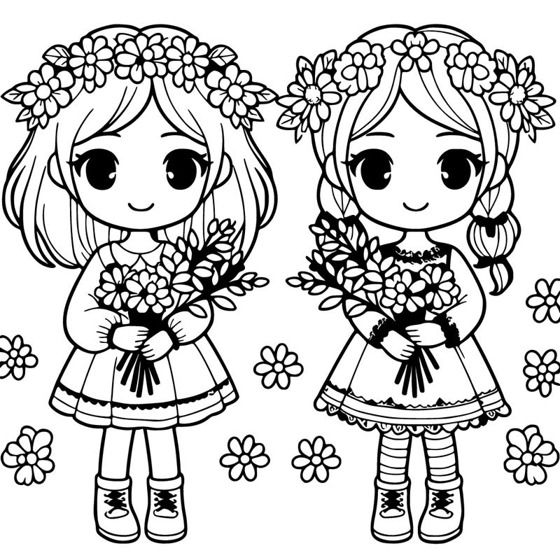 two girls with flowers