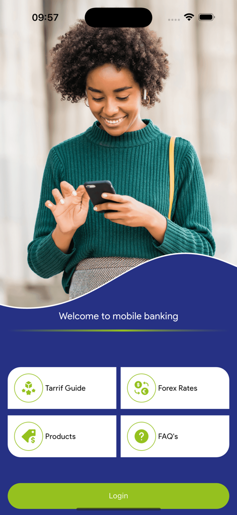 Pantalla de bienvenida e inicio de sesión de la aplicación de banca móvil K-Unity Unicash