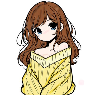 shy pretty girl wearing a sweater that is falling off one shoulder portrait