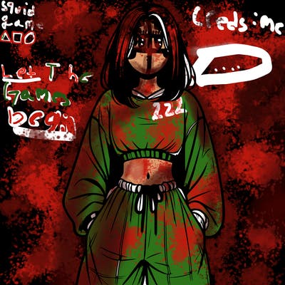 realistic girl faceless with baggy pants and a crop top