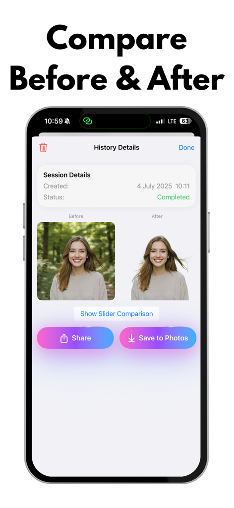 Background Eraser - Remover AI - Comparación de antes y después de la eliminación de fondo de retratos