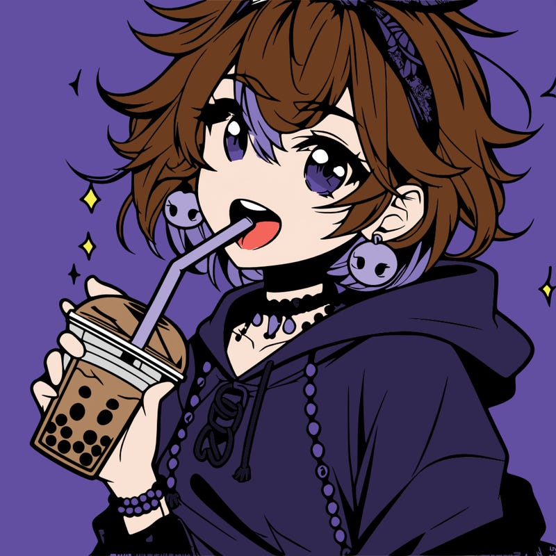 hot baddie anime girl drinking boba and biting the straw