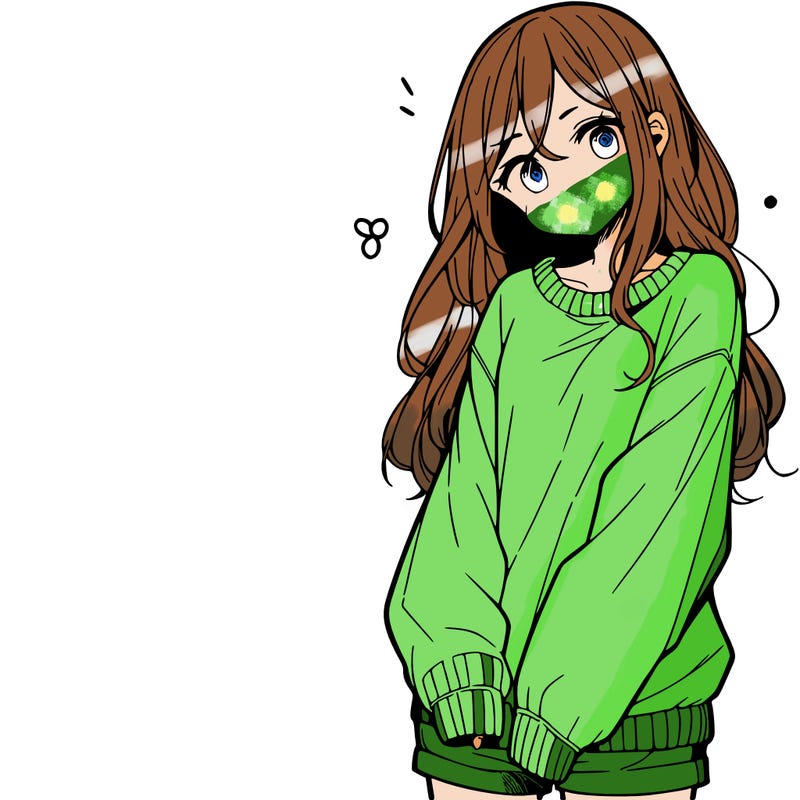 manga teen girl  in a sweater and baggy pants