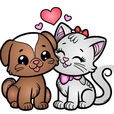 cat with a dog and in love