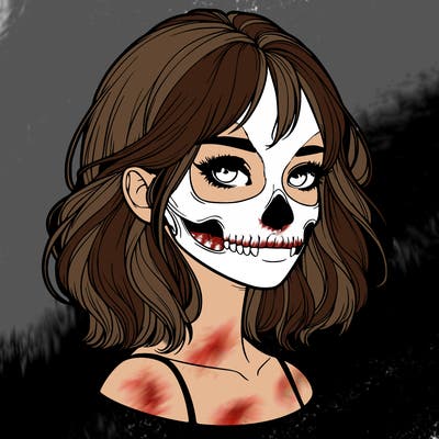 realistic girl with skull