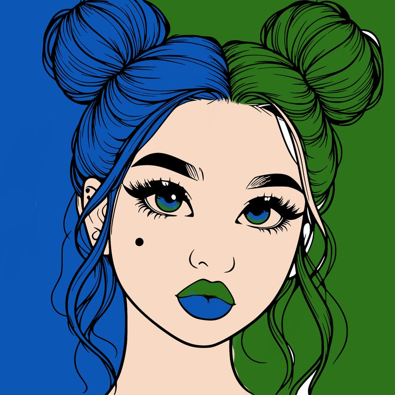 realistic girl with two buns on her hair and lips