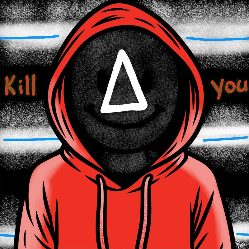 a person wearing a smile mask with a hoodie