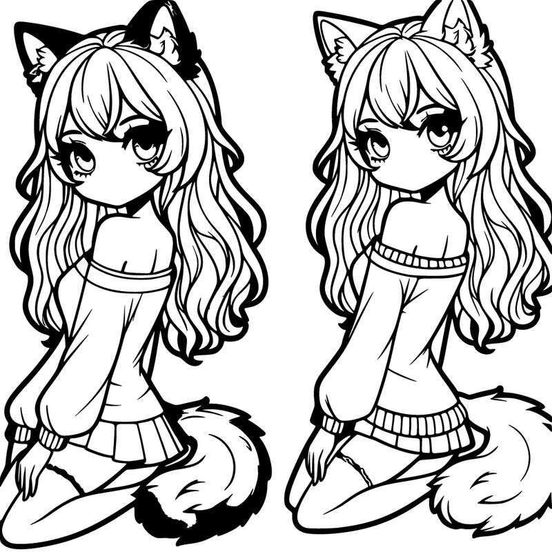 a realistic girl with wolf ears and a tail