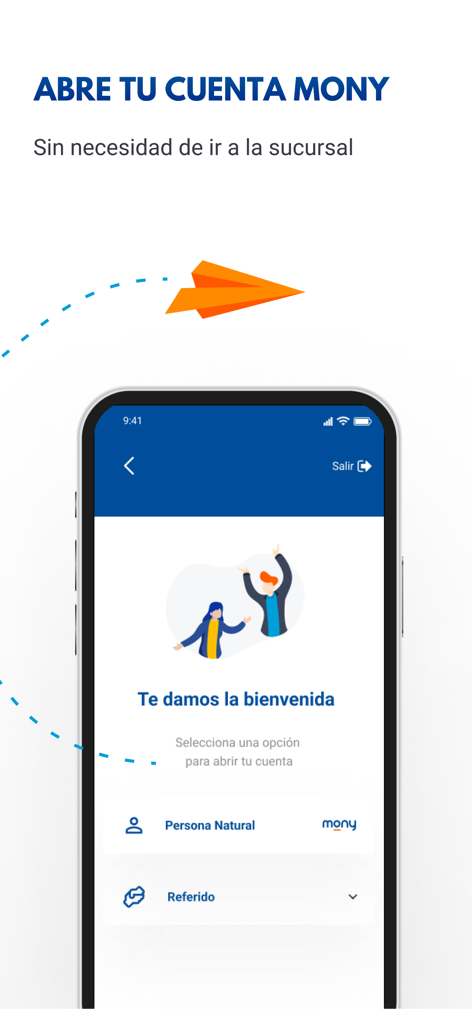 Mercantil Banco Panamá - Interface of the Mercantil Banco Panama mobile app showing the digital account opening process for Mony