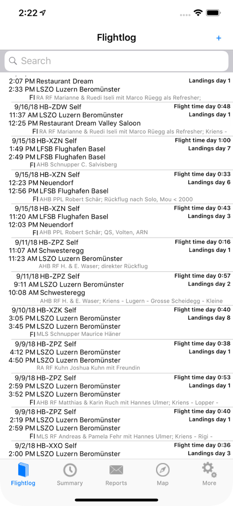 ROTAIR FlightLog - Digital pilot logbook entries showing flight times and aircraft details in ROTAIR FlightLog