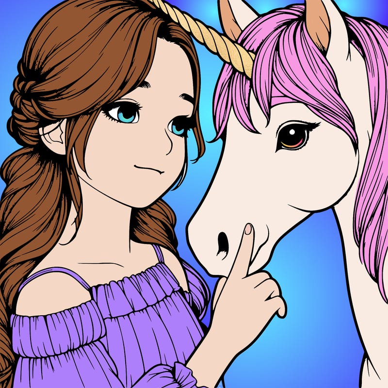 realistic girl are touthsing an realistic unicorn
