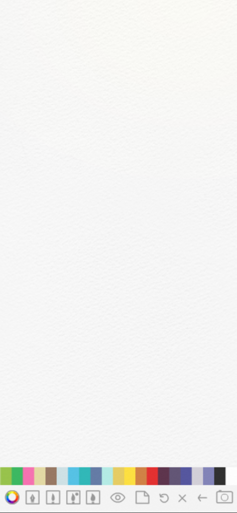 Tela con texture di carta bianca con strumenti di disegno e una tavolozza di colori nell'app Ink Brush Pro