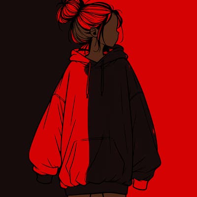realistic girl with a oversized sweatshirt on and a bun