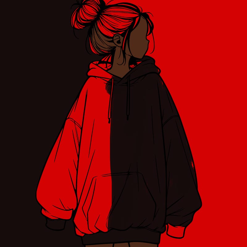 realistic girl with a oversized sweatshirt on and a bun