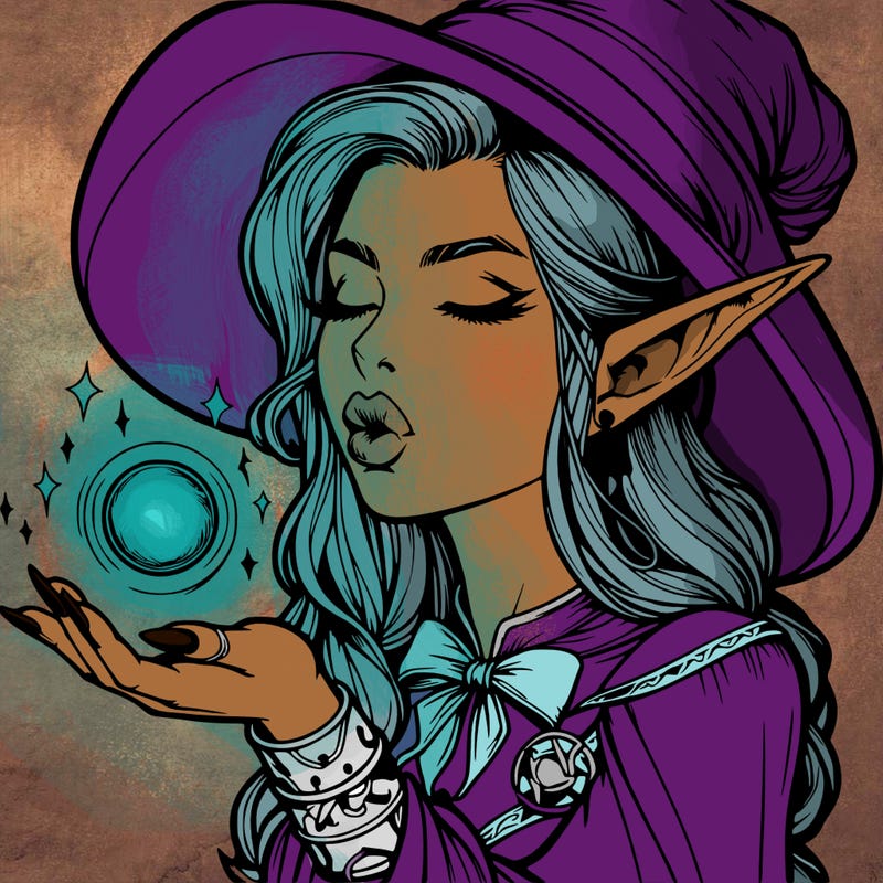 realistic elf casting a spell with lips
