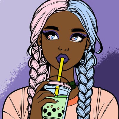 realistic girl with braided hair drinking boba