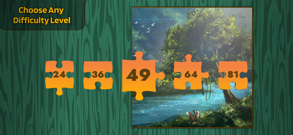 Jigsaw Puzzle : Logic Games - Interface showing options to choose the number of pieces for a jigsaw puzzle ranging from 24 to 81