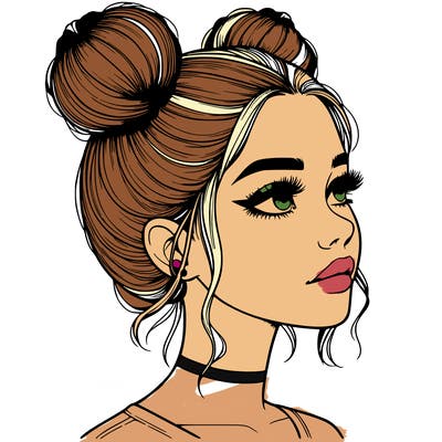 realistic girl with buns on the top of her head