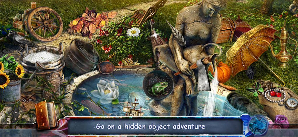 Space Legends: Full Adventure - A vibrant hidden object scene with a stone statue and various items in Space Legends.