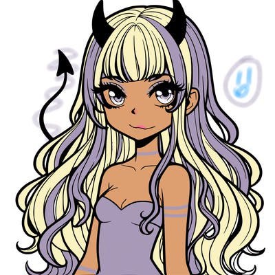 a devil girl with long hair realistic