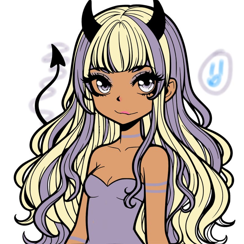a devil girl with long hair realistic