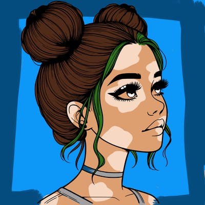 realistic girl with buns on the top of her head