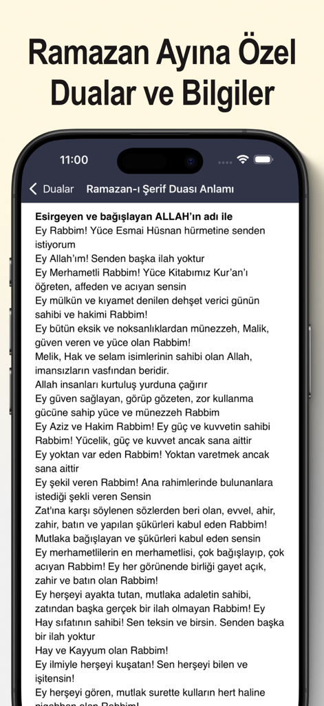 Texte de prière turque du Ramadan sur un écran d'application mobile.