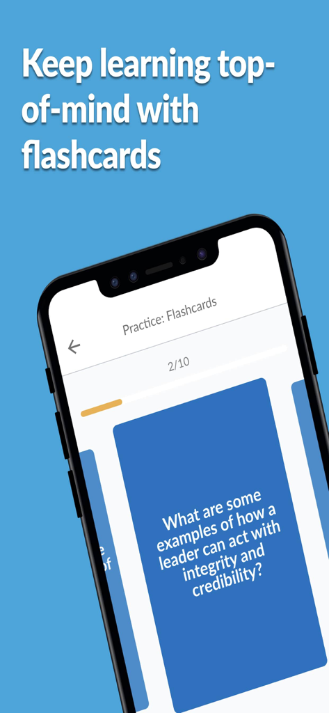 Interfaz de la aplicación Skillsoft Percipio mostrando una tarjeta de estudio sobre liderazgo
