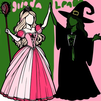 detailed realistic split of a princess and a witch