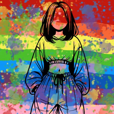 realistic girl faceless with baggy pants and a crop top