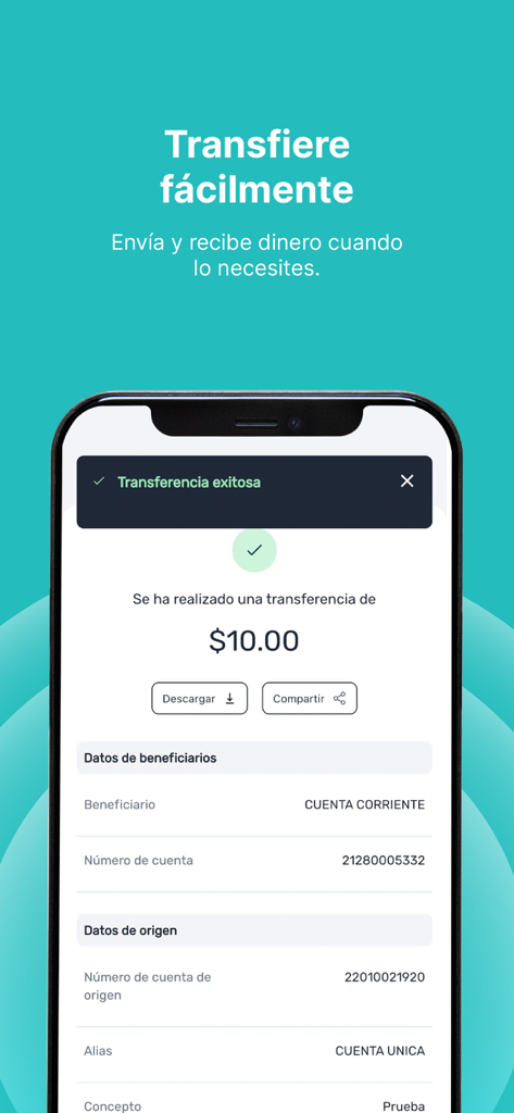 FACEBANK - Mobile screen of FACEBANK app displaying a successful money transfer receipt