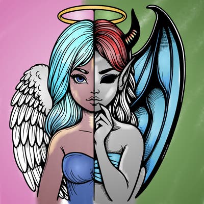 realistic angel half demon