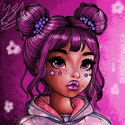 realistic girl with space buns
