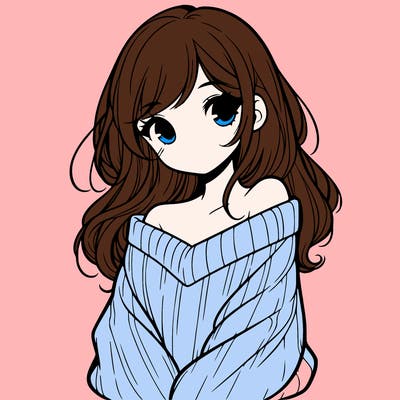 shy pretty girl wearing a sweater that is falling off one shoulder portrait