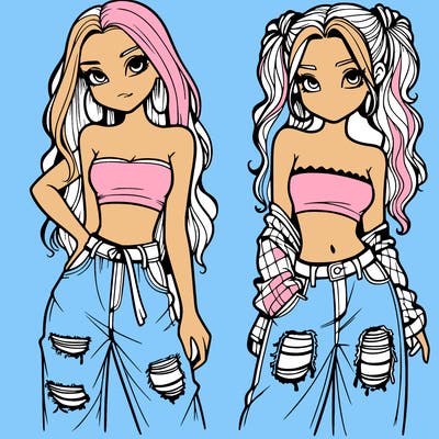 2 girls in crop tops and baggy jeans ripped