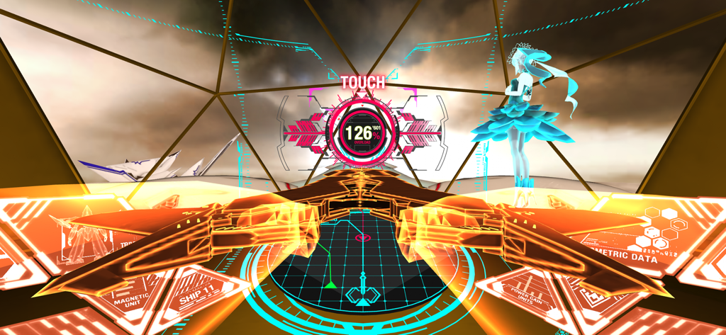 ALTDEUS: Beyond Chronos - First person view of a futuristic mecha cockpit with holographic displays and a character guide in ALTDEUS Beyond Chronos