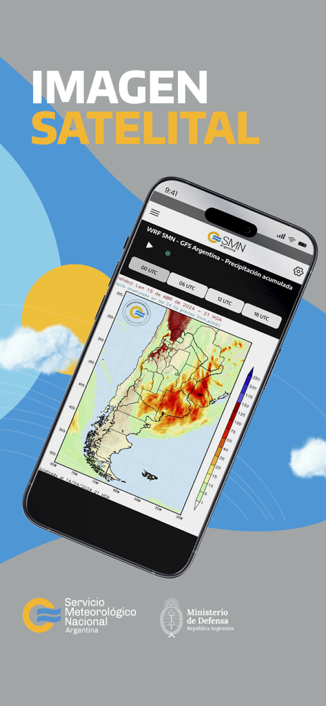 Mapa satelital que muestra la precipitación acumulada en Argentina en la aplicación meteorológica oficial del SMN