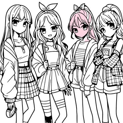 teen manga girls group of 4