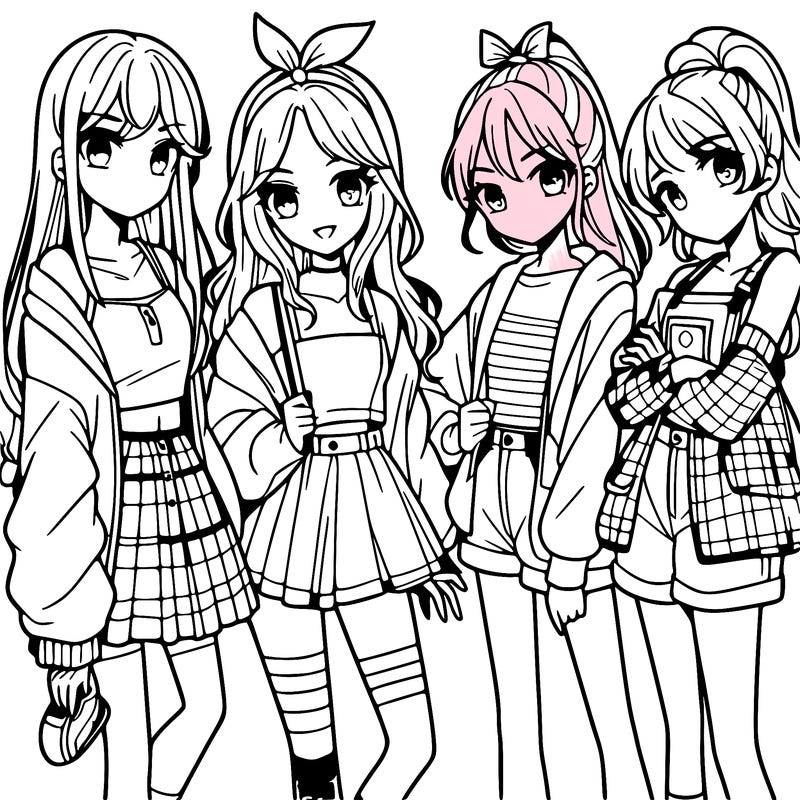 teen manga girls group of 4
