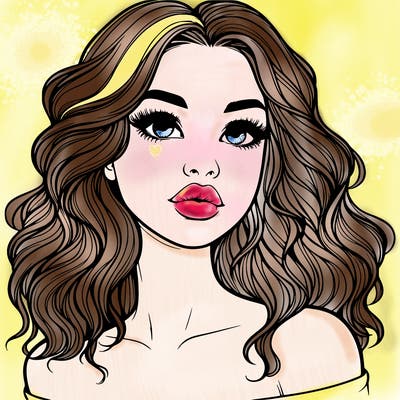 realistic girl with wavy hair and lips