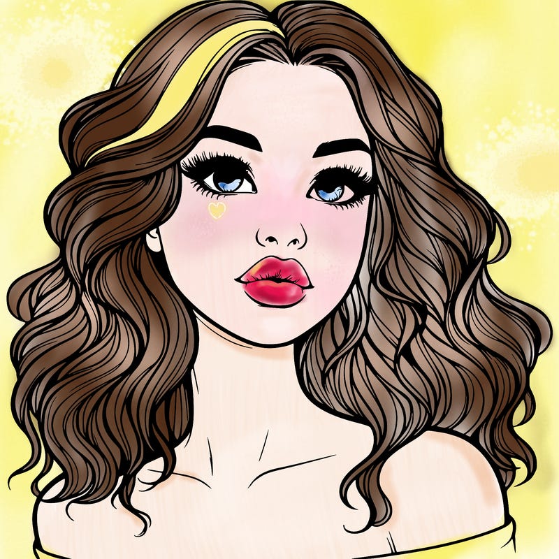 realistic girl with wavy hair and lips