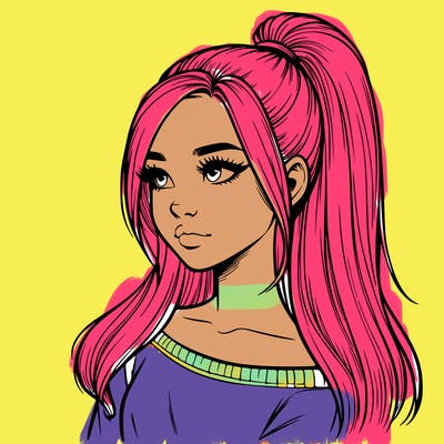 realistic girl with a high ponytail