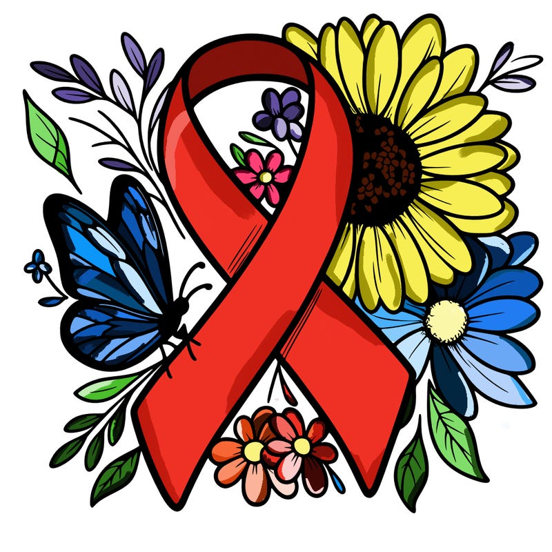 cancer awareness symbol with flowers and butterflies