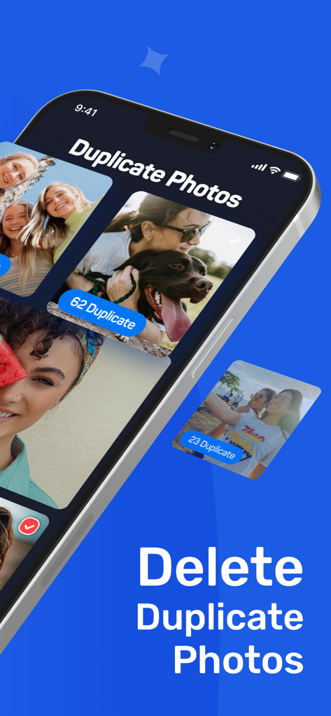 Fast Cleaner: Clean Storage - Interface of Fast Cleaner app displaying identified duplicate photos ready for deletion