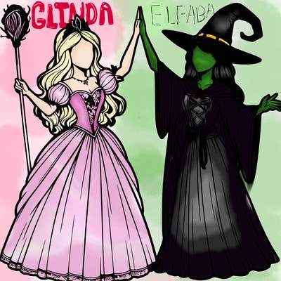 detailed realistic split of a princess and a witch