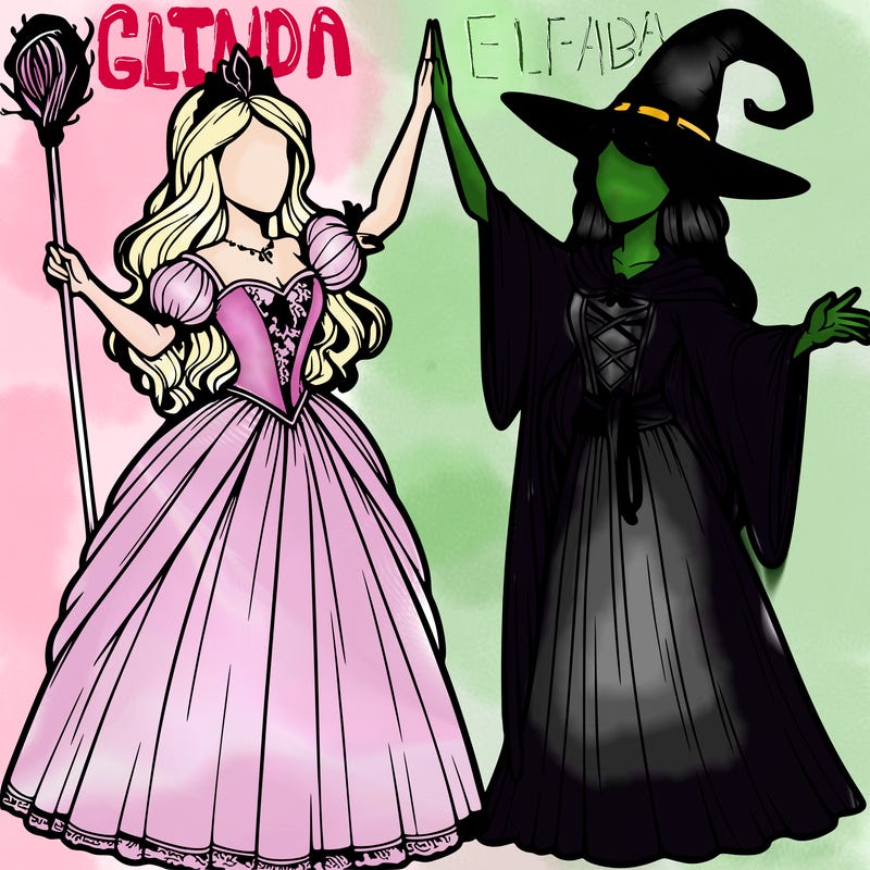 detailed realistic split of a princess and a witch