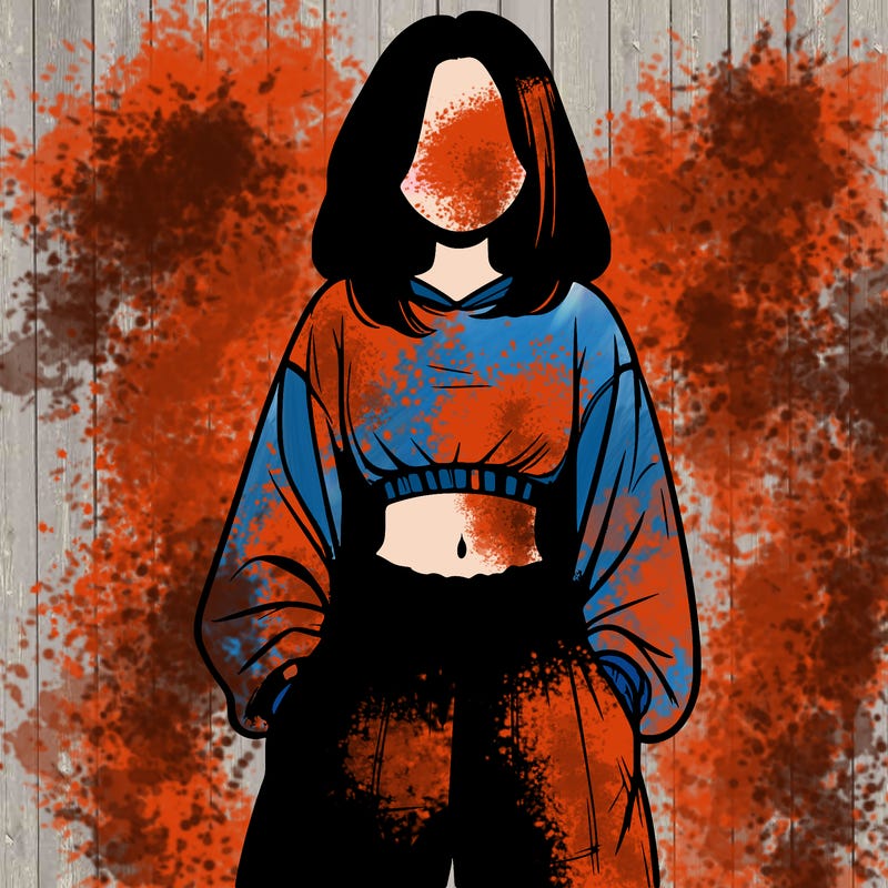 realistic girl faceless with baggy pants and a crop top