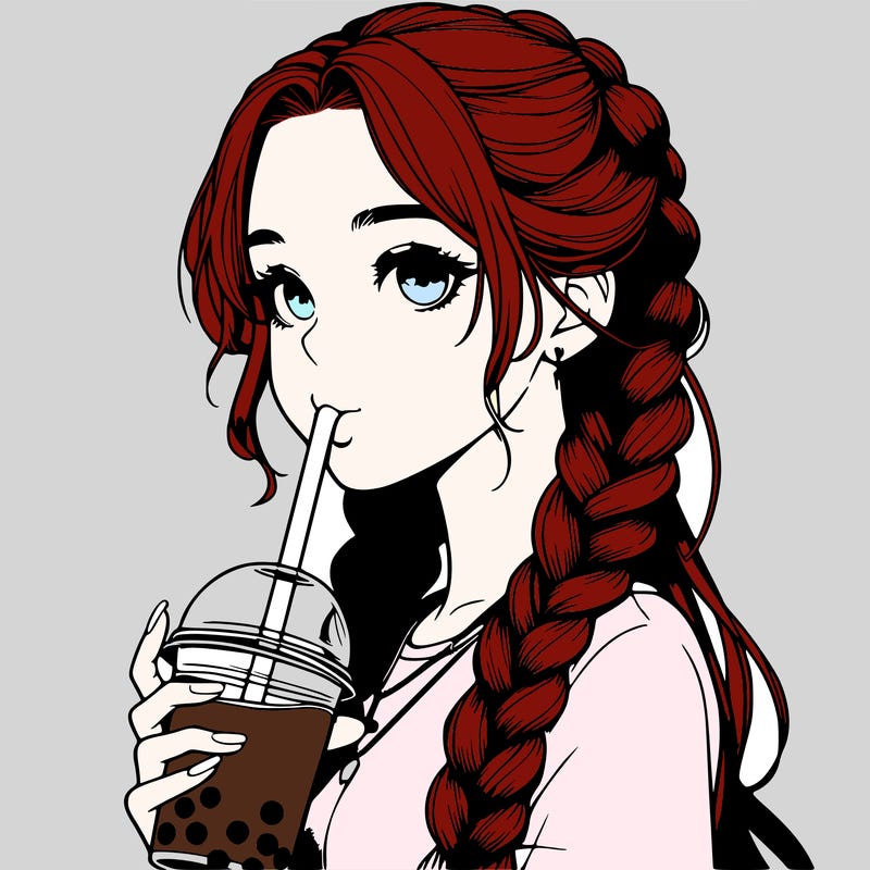 realistic girl with braided hair drinking boba