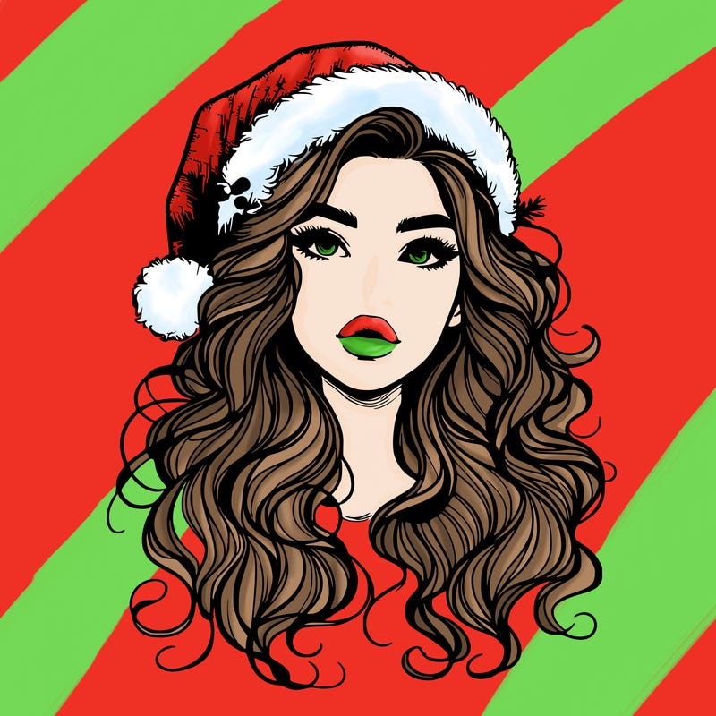 realistic christmas girl with wavy hair and lips