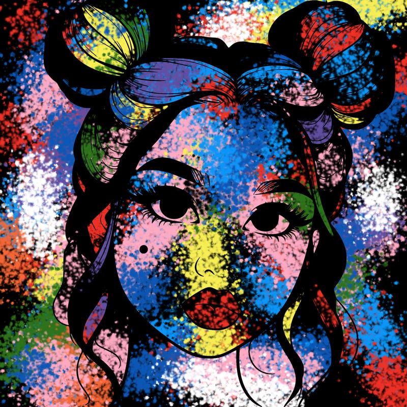 realistic girl with two buns on her hair and lips